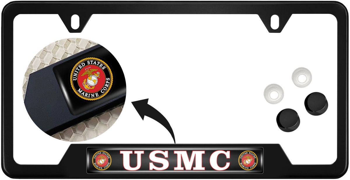 USMC - Stainless Steel Black 2-hole Car License Plate Frame